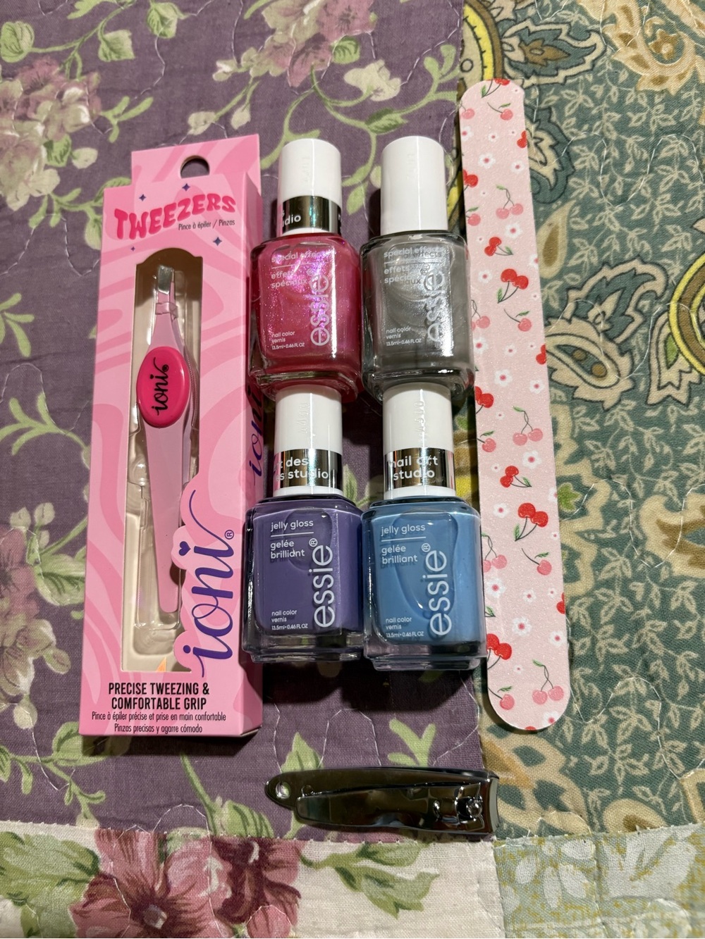 Essie Jelly Gloss Nail Polish Set with Pink Tweezer & Nail File